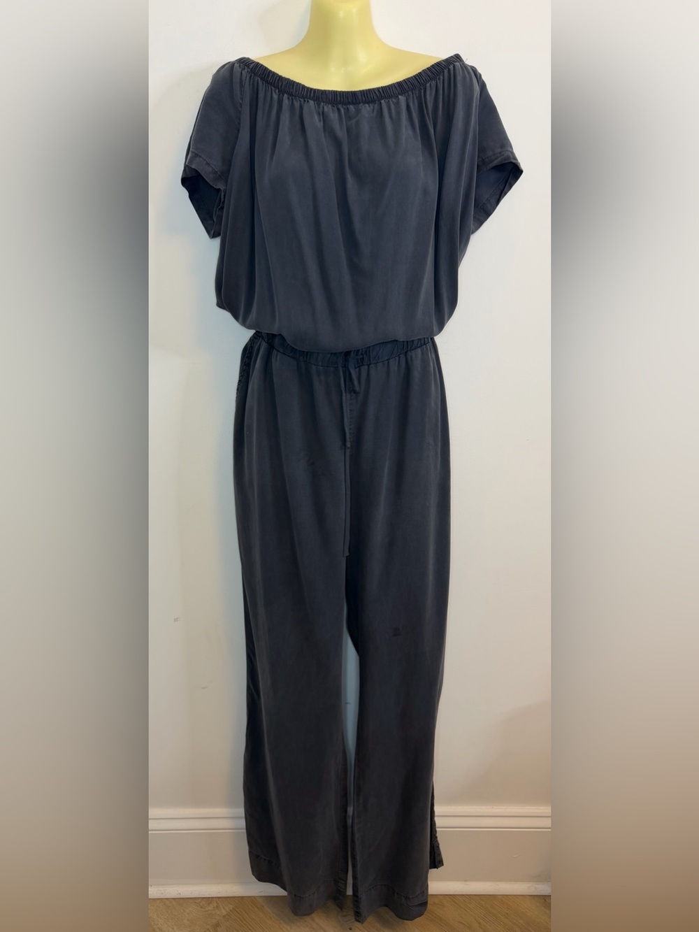 cloth & stone Off-Shoulder Wide Leg Navy Jumpsuit